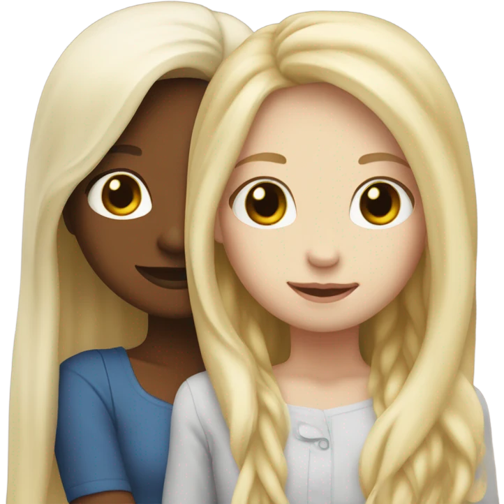 Girls hugging. They both have white skin and long hair, one blonde and the other brunette emoji