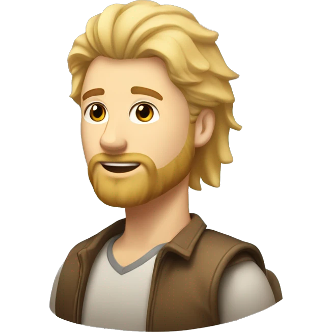 blond man with beard and mullet hair with sweet light brown doodle next to him emoji
