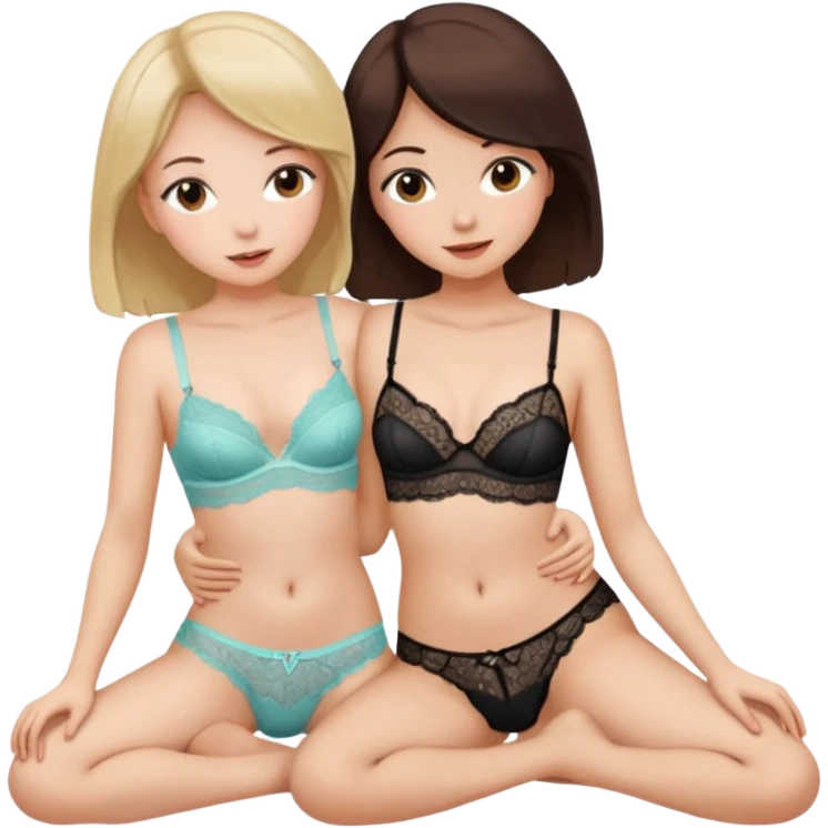 two girls panties lingeries intimate, head on lap emoji