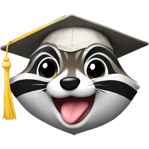 raccoon face wink eyes with graduation hat emoji