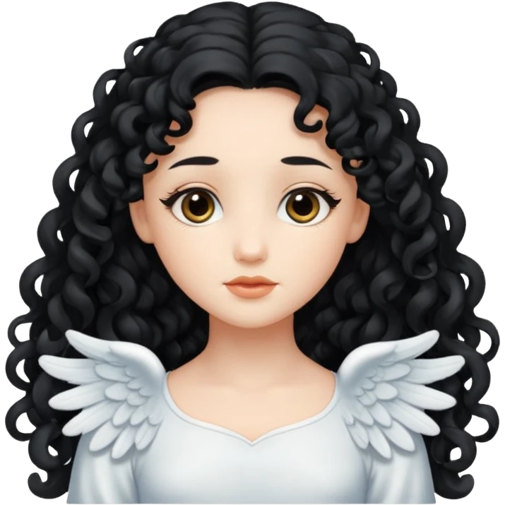 Gentle angel with long black curls and cloud background emoji