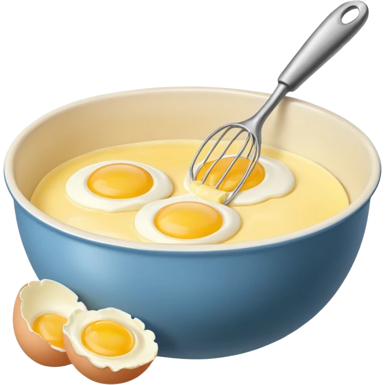 baking preperation with mixing bowl with uncracked eggs and butter emoji