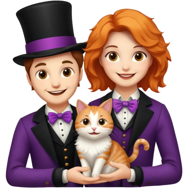 magician couple and their pet cat emoji