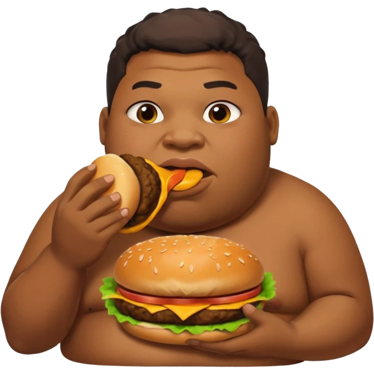 Fat African American guy eats a hamburger and in the background Pudge from Dota 2 farts emoji