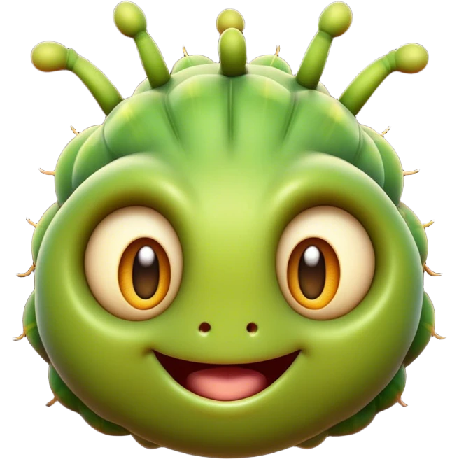 Cinematic Cheeky Caterpillar Portrait Emoji, Head tilted dramatically with an exaggeratedly surprised expression, featuring a tiny, wiggly body with wide, comically expressive eyes full of playful wonder and animated, curving segments, Simplified yet hilariously expressive features, highly detailed, glowing with a slightly sassy natural glow, high shine, dramatic yet playful, stylized with an air of cheeky woodland mischief, soft glowing outline, capturing the essence of a meme-worthy caterpillar that looks ready to wiggle its way into viral fame! emoji