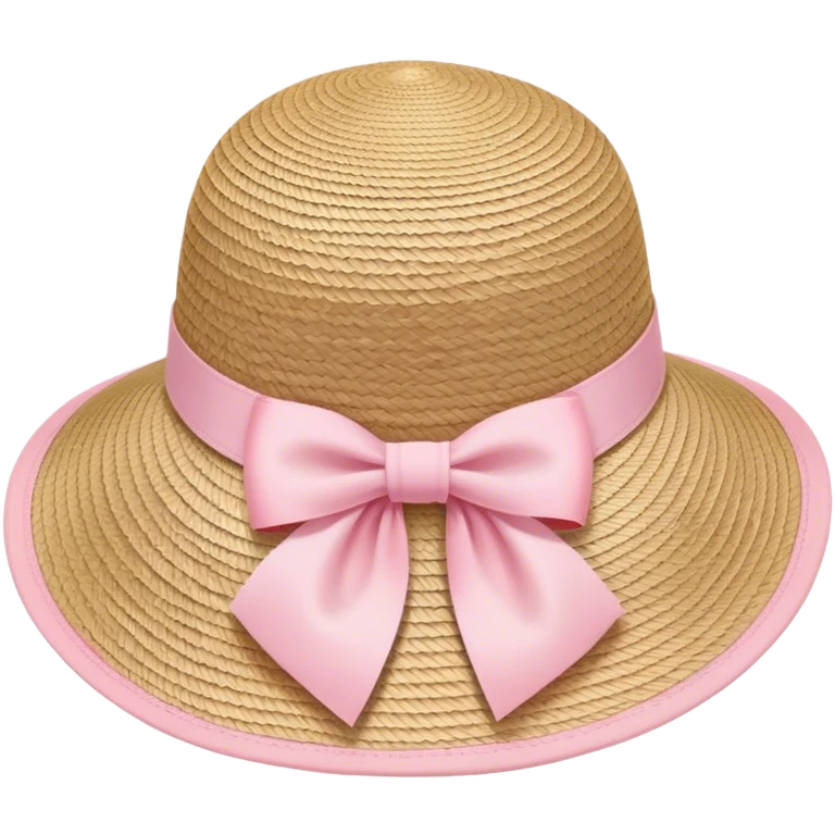 Woven sun hat with a pastel pink bow emoji