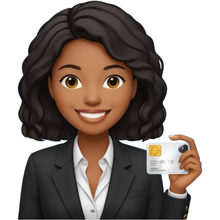 Black company card with black woman photo on it emoji