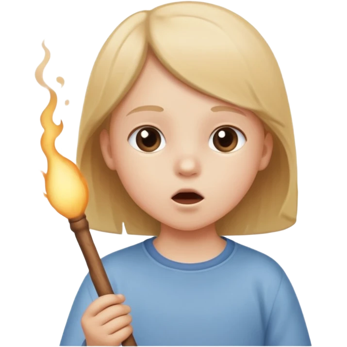 A white child blows his lips into a stick emoji