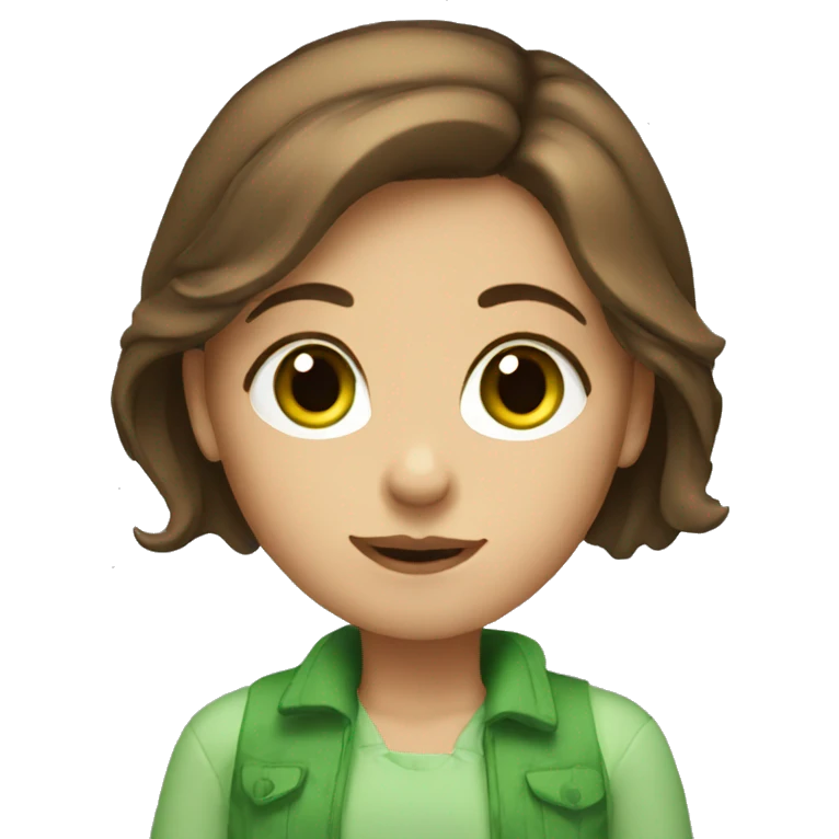 A girl with short brown hair and green eyes emoji