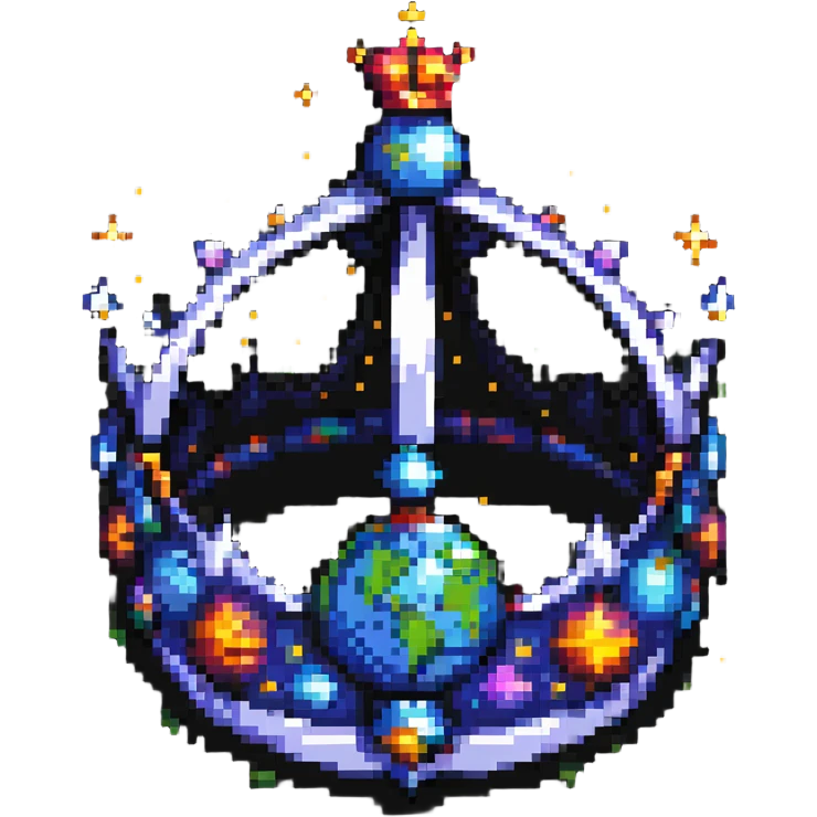 pixel art of a crown made out of stars and planets in space emoji
