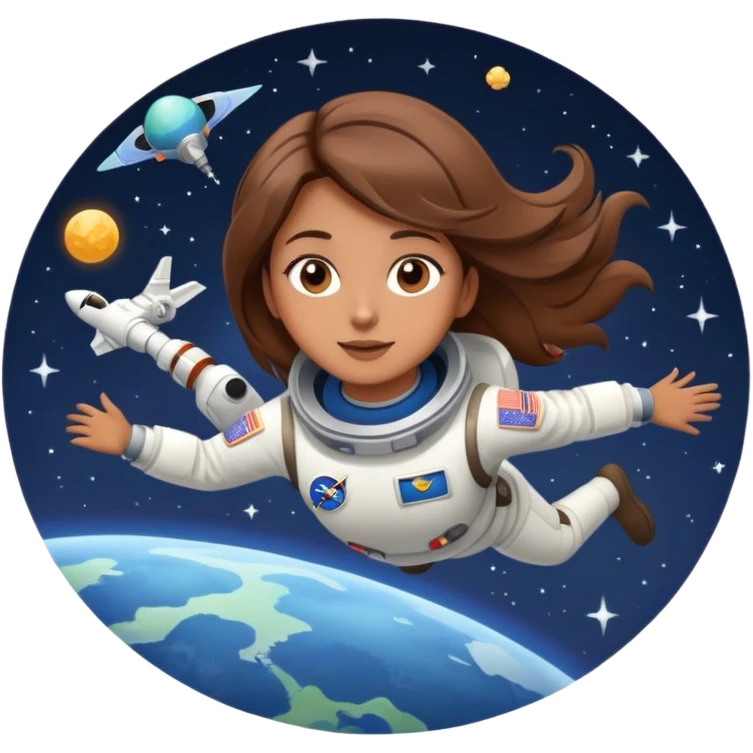 beautiful brown hair girl flying to space emoji