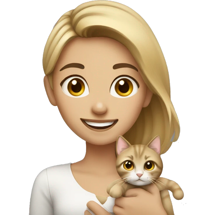 A  girl from Dubai with blonde brownish hair holding a cat and smiling and winking  emoji