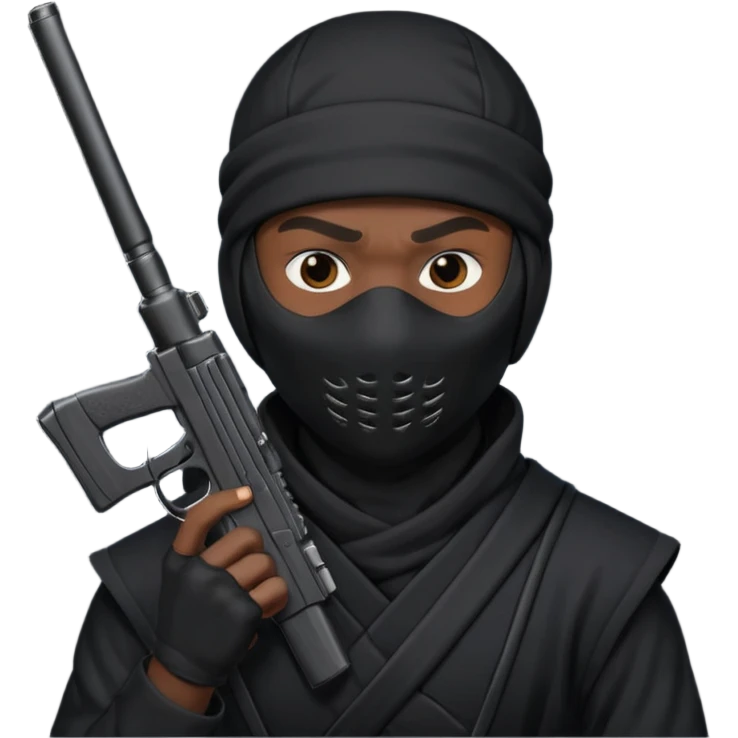 A black male in a ninja mask with a gun emoji