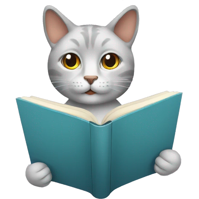 Cat reading book about relativity emoji
