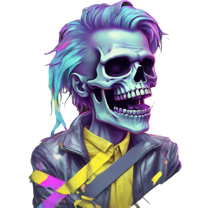 .Zombie_ Vaporwave black holographic oilslick zombie unicorn yellow caution tape graffiti Pegasus  broken skeleton  emoji