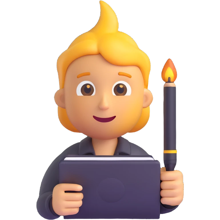 copywriter emoji, pen and notebook, spark of inspiration emoji