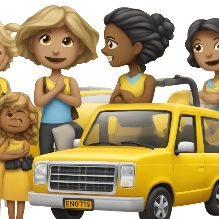 Un coche amarillo con dos mujeres guapisimas emoji