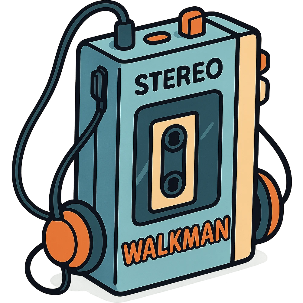 stereo walkman, playful cartoon style, exaggerated features, bright colors, thick outlines, isolated, no background emoji
