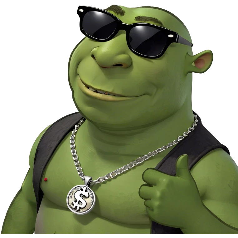 Shrek wearing sunglasses surrounded by money emoji