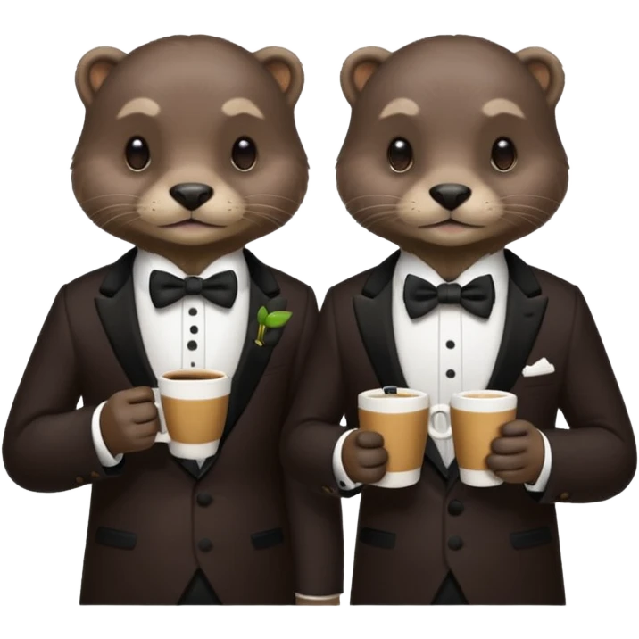 Otters wearing tuxedos while drinking coffee emoji