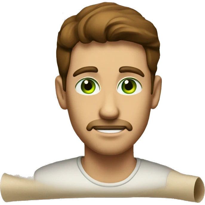 a light-skinned green-eyed man with brown hair sitting in front of the paper scroll  emoji