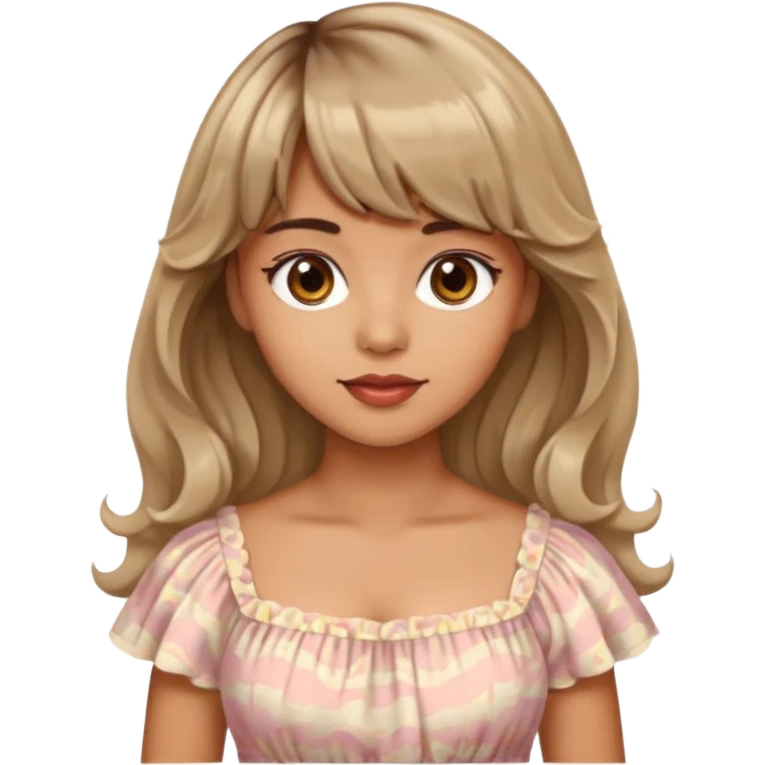 latina lady in a cute dress with bleached and brown wavy hair with bangs emoji