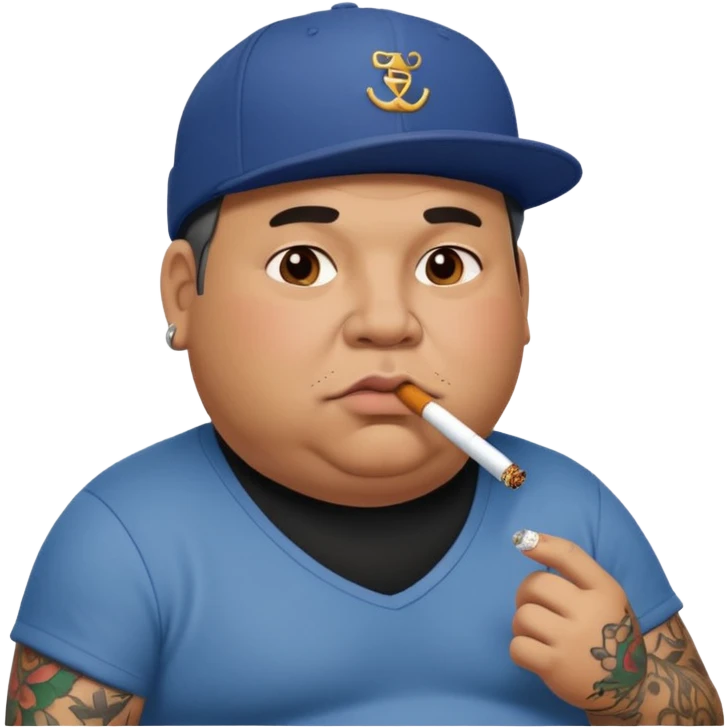 a fat dad with a cap and tattoos, with a cigarette in his mouth emoji