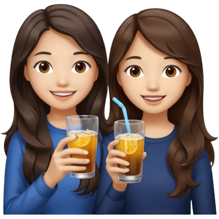 Two girls drinking they’re both Asian but one has wavy brown hair and the other has long straight dark hair emoji