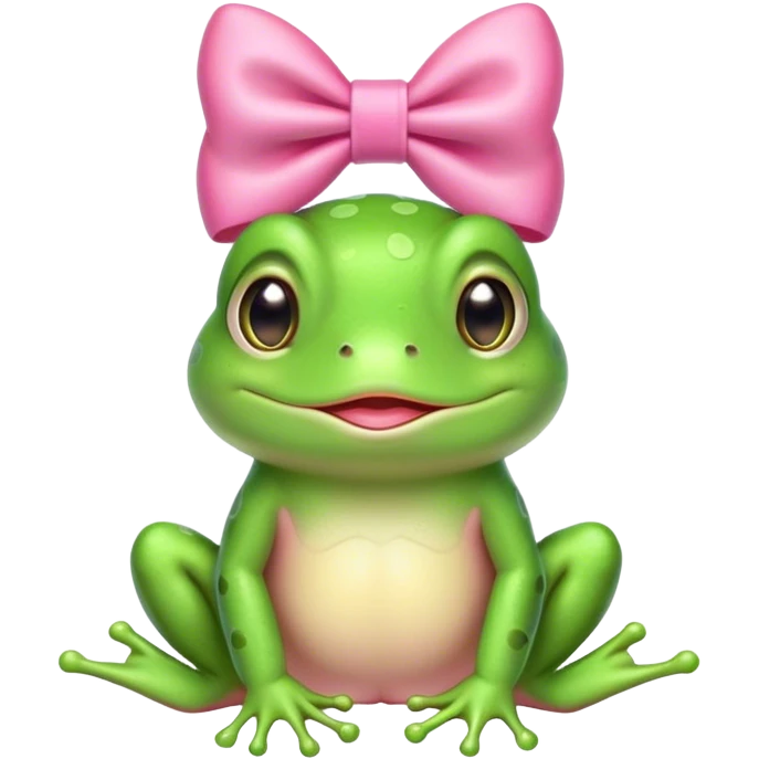 Cute green frog with a pink bow sitting down emoji