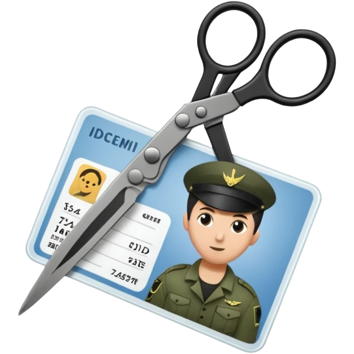 Floating black Scissors cutting in half an idf soldier ID card with a little chip in 2 parts emoji