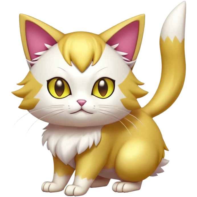 Shiny Exotic Skitty-Persian-Pokémon-Fakémon-hybrid-creature (full body) emoji