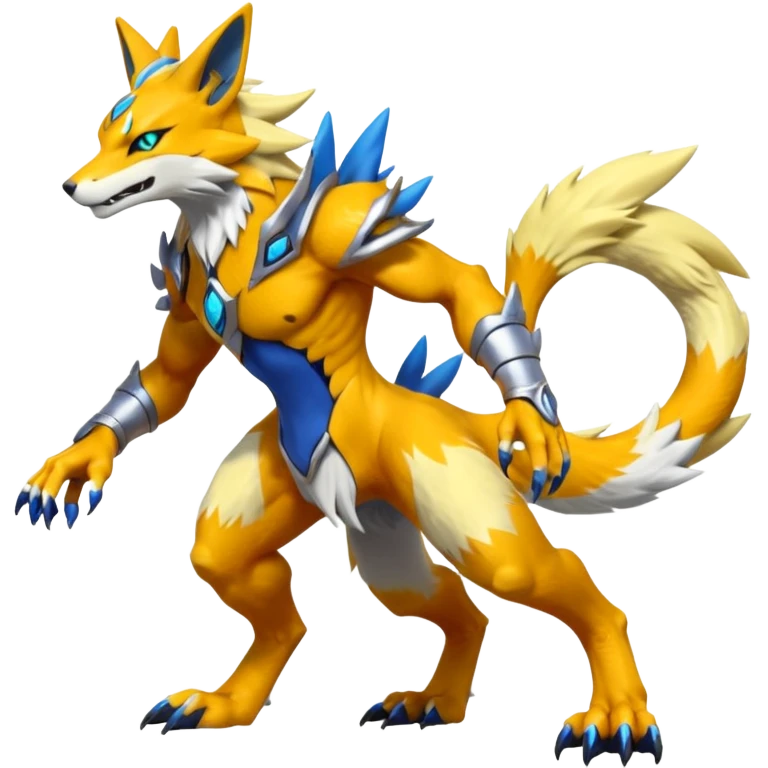 Feral Quadrupedal Digitigrade Renamon-Zeraora-Vernid-Sergal-fusion-hybrid-creature, full body  emoji