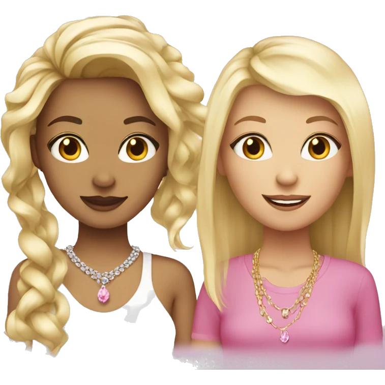 girls with long hair jewelry one has pink long bob one is blonde  emoji