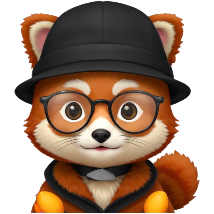 baby Red panda wearing black hat and glasses emoji