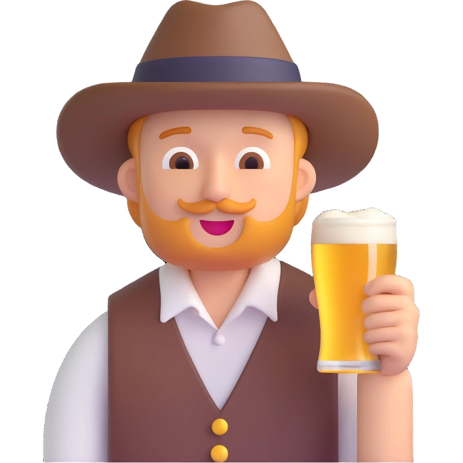 guy with a hat drinking beer, 3D emoji style emoji