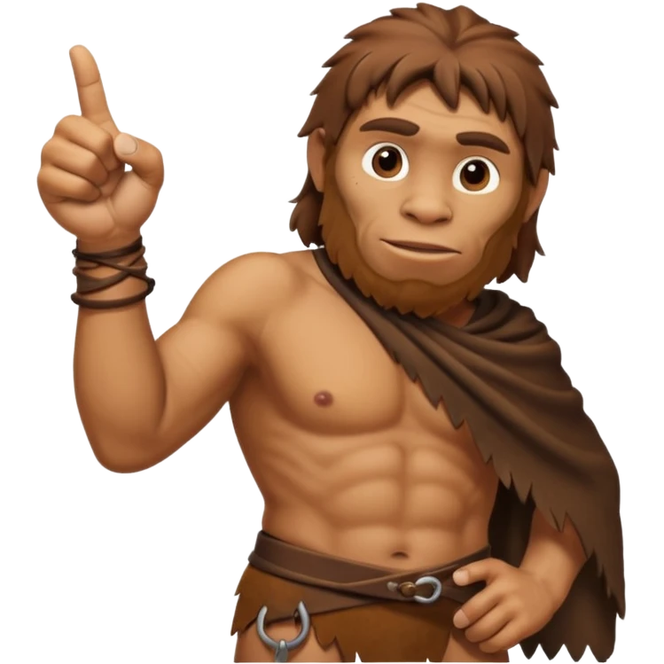 A full-bodied Neanderthal, dressed in a loincloth, points his thumb to the left. emoji