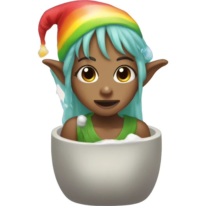 The elf girl pukes a rainbow emoji