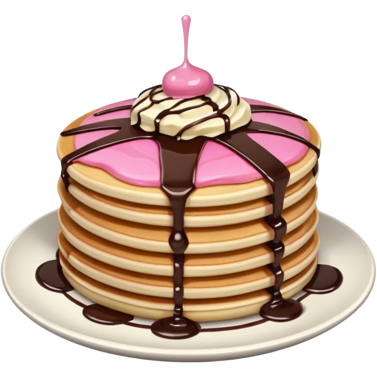 Pancake with pink cream and chocolate  emoji