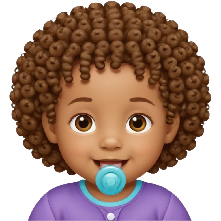 Bébé qui rigole métisse avec une tetiné dans la bouche et les cheveux bouclés  emoji