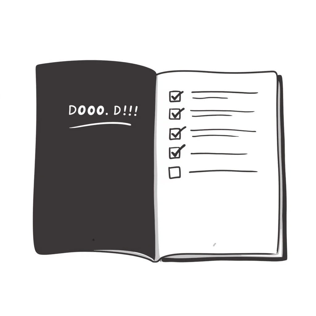 Notebook with checkboxes and bullet points in minimalist style emoji