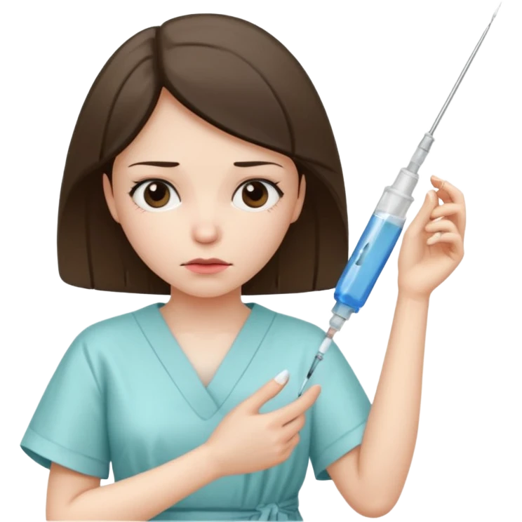 sick woman getting syringe shot arm emoji