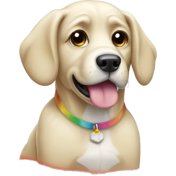 dog with a rainbow and sad f emoji