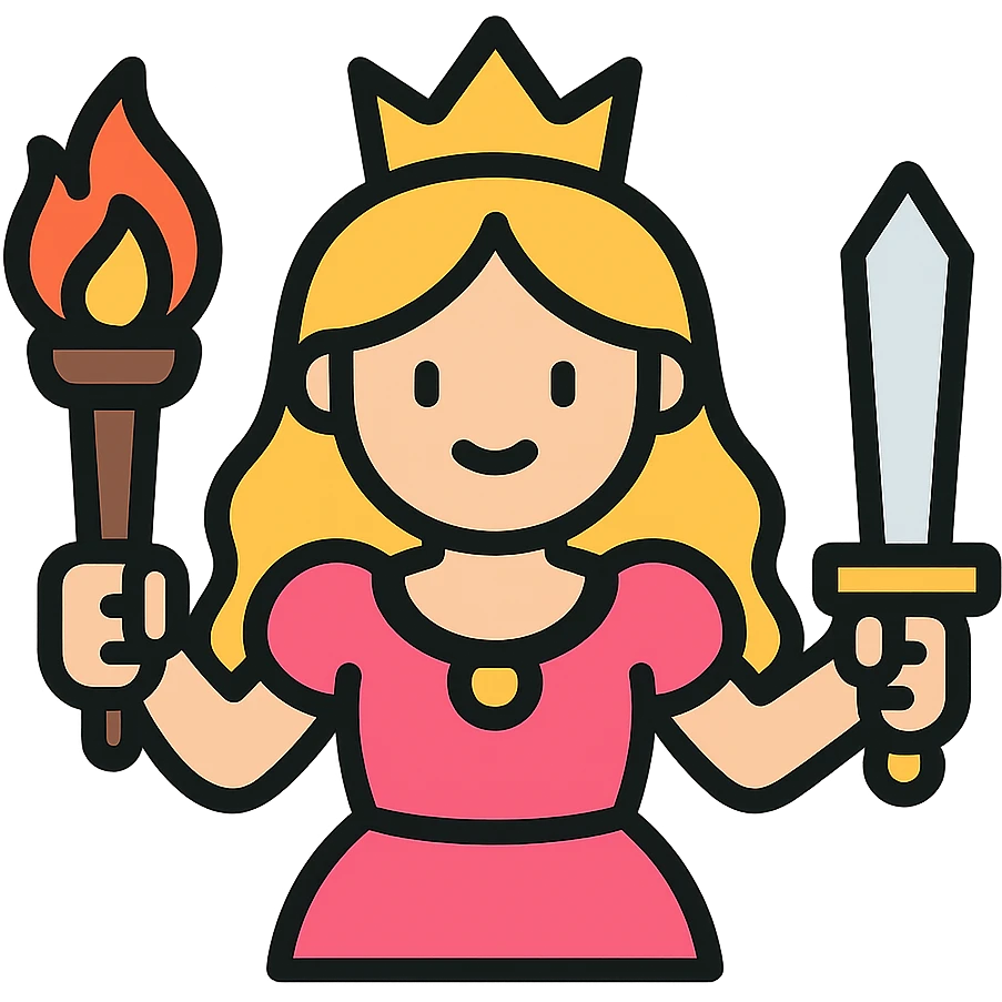 princess holding a torch and a sword, color outline icon emoji