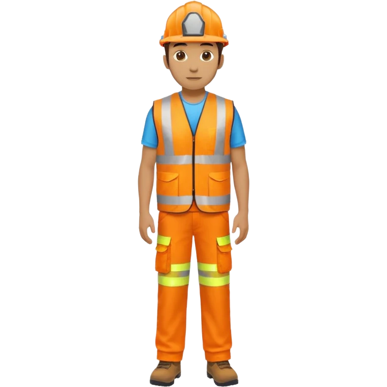 man  no helmet, in orange hi vis vest and chinos, standing full body emoji
