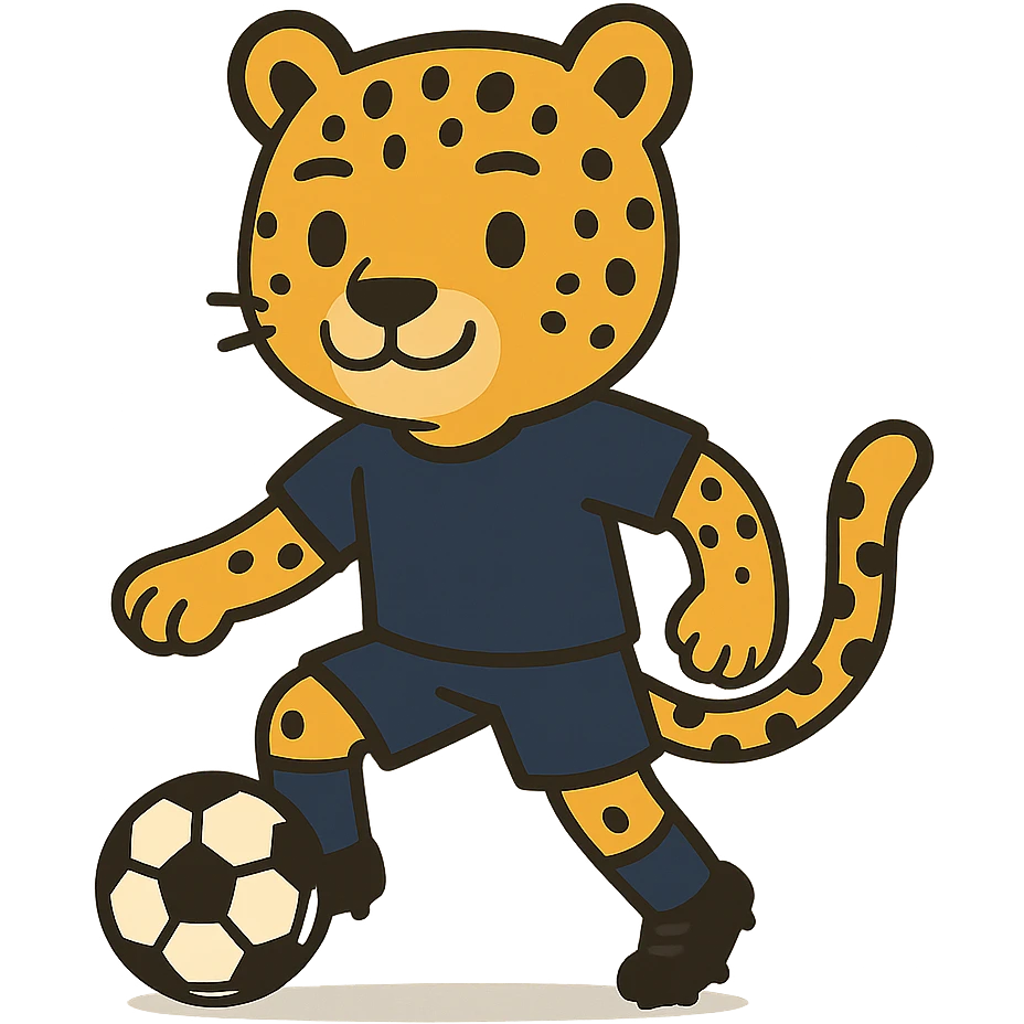 flat toon style leopard wearing a navy soccer uniform emoji