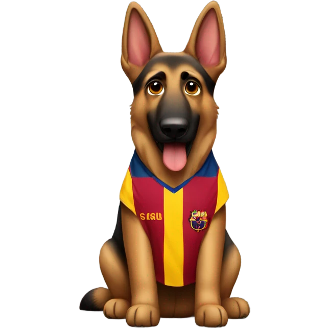 German shepherd wearing Barcelona jersey emoji