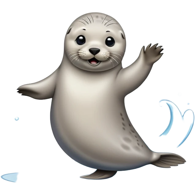 A seal grooves to the beat, dancing joyfully on the ice with flips and twirls! emoji