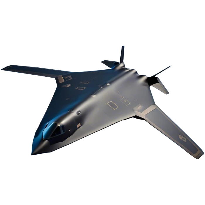 B-2 Spirit bomber - Northrop B-2 (Model Year: 2021) (Iconic colour: Stealth black) - A sleek, stealth bomber with smooth, angular contours and a matte jet-black finish. Emphasize a futuristic, minimalist design with a seamless fuselage, low-profile wings, and an overall intimidating stealth aesthetic. emoji