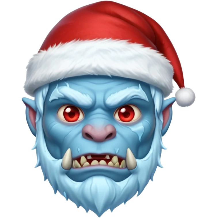 Fantasy orc portrait emoji, Santa Claus hat with icy texture, frozen scar glowing deep red against icy blue skin tones, primal winter survival theme, restrained detail, clean readable emoji style, male/female variant
 emoji