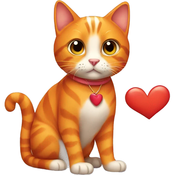 Orange cat holding a heart emoji